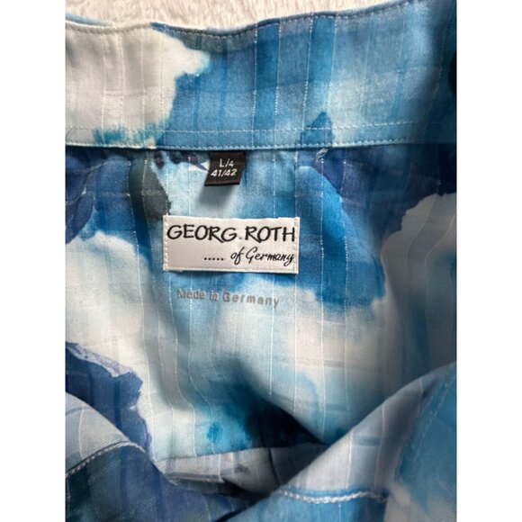 Georg Roth Mens Blue White Watercolor Short-Sleeve Button-Up Shirt L/4 41/42 - Picture 3 of 6
